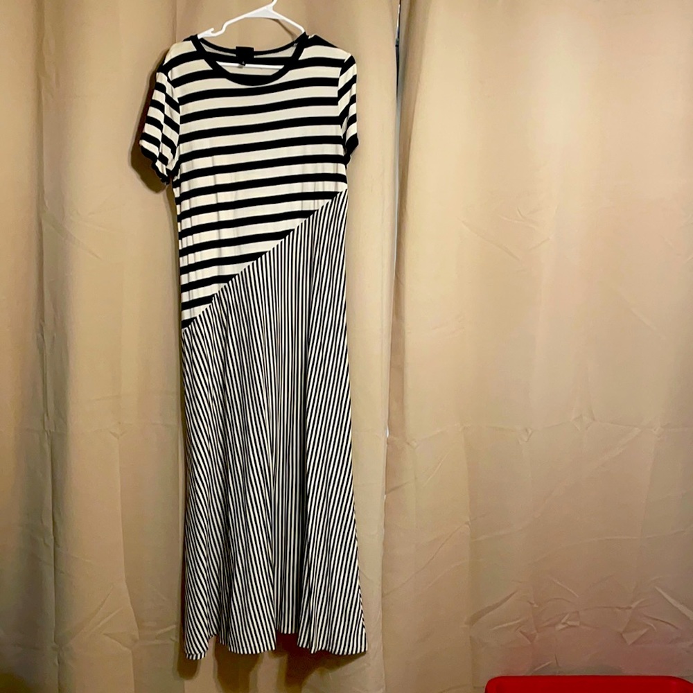 Asymmetrical Striped full-length dress